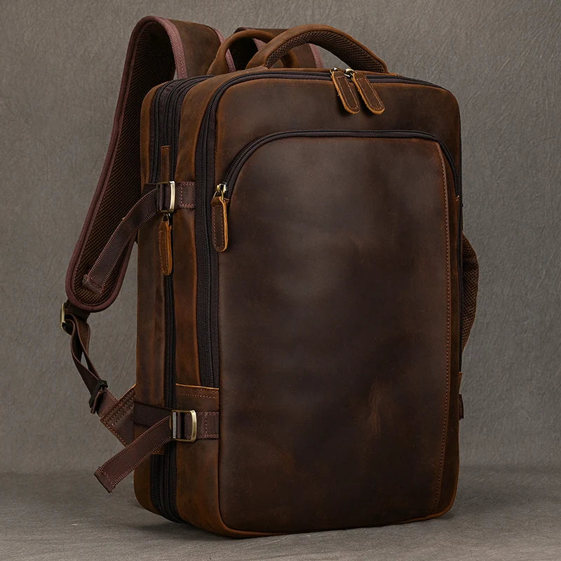 Zaino Vintage Uomo in Pelle Crazy Horse – Grande Capacità con Scomparto per Laptop 15,6"
