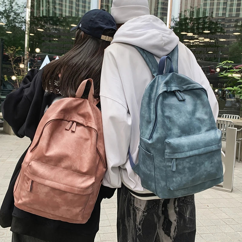 Unisex Synthetic Leather Backpack – Large Capacity for Laptop, School, and Travel