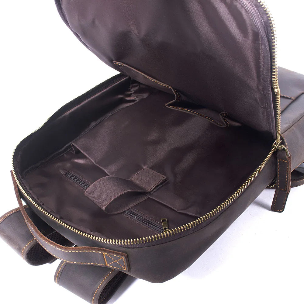 Men's Vintage Crazy Horse Leather Backpack – Large Capacity for Laptop and Travel