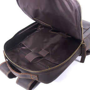 Men's Vintage Crazy Horse Leather Backpack – Large Capacity for Laptop and Travel