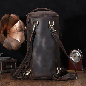 Men's Vintage Crazy Horse Leather Backpack – Unique Design and Large Capacity for Travel and Daily Use