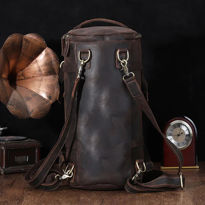 Men's Vintage Crazy Horse Leather Backpack – Unique Design and Large Capacity for Travel and Daily Use
