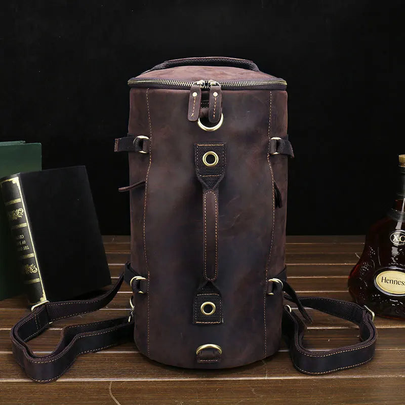 Men's Vintage Crazy Horse Leather Backpack – Unique Design and Large Capacity for Travel and Daily Use
