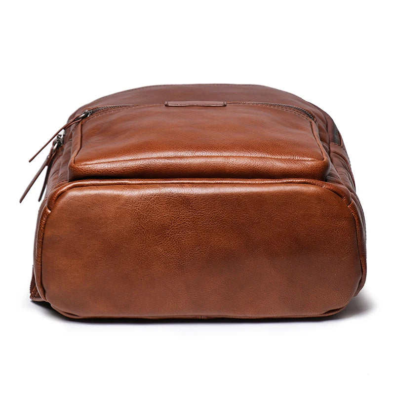 Men's Genuine Cowhide Leather Backpack – Large Capacity, Multifunctional for Business and Travel
