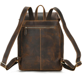 Men's Vintage Crazy Horse Leather Backpack – Large Capacity for Travel, School, and Daily Use