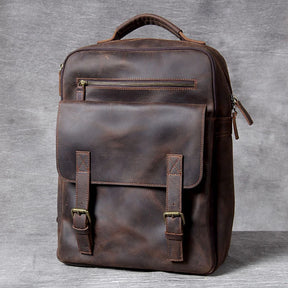Zaino Vintage Uomo in Vera Pelle Crazy Horse – Grande Capacità con Scomparto per Laptop 17"