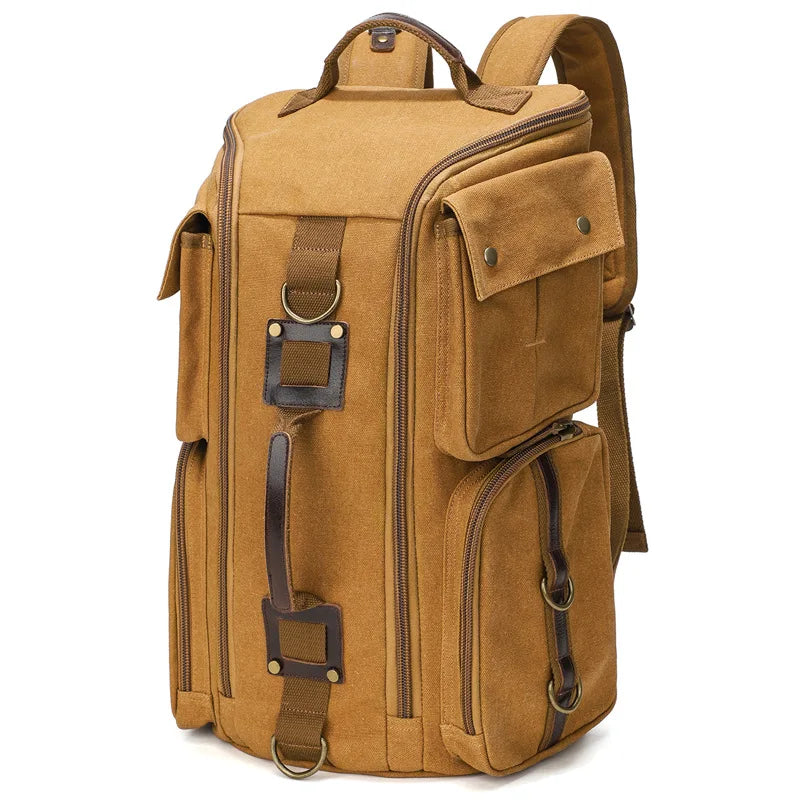 Men's Vintage Leather and Waxed Canvas Backpack – Fits 16-Inch Laptop, Travel and School Backpack