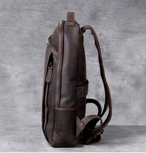 Men's Vintage Crazy Horse Leather Backpack – Large Capacity for Laptop and Travel