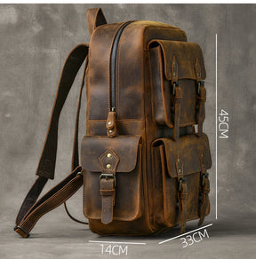 Zaino Vintage Uomo in Vera Pelle Crazy Horse – Grande Capacità con Scomparto per Laptop 17"