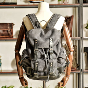 Men's Casual Canvas and Leather Backpack – Large Capacity for Travel, School, and Outdoor Activities