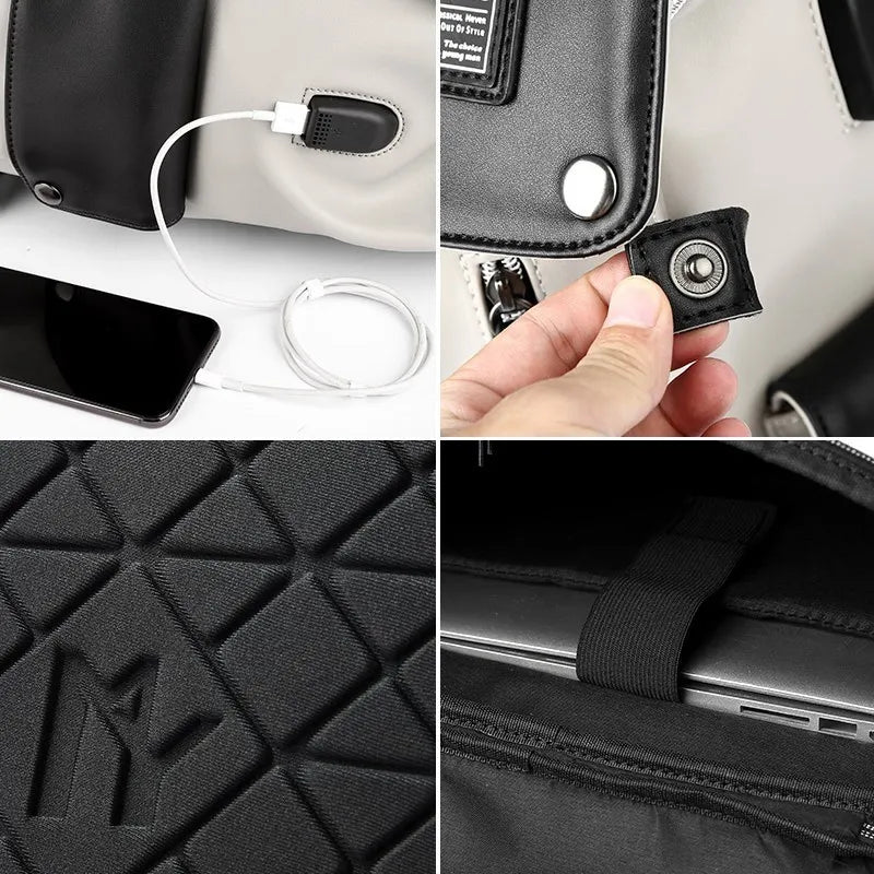 High-Quality Men's Leather Backpack with USB Charging – Waterproof, Large Capacity for 15.6-Inch Laptop
