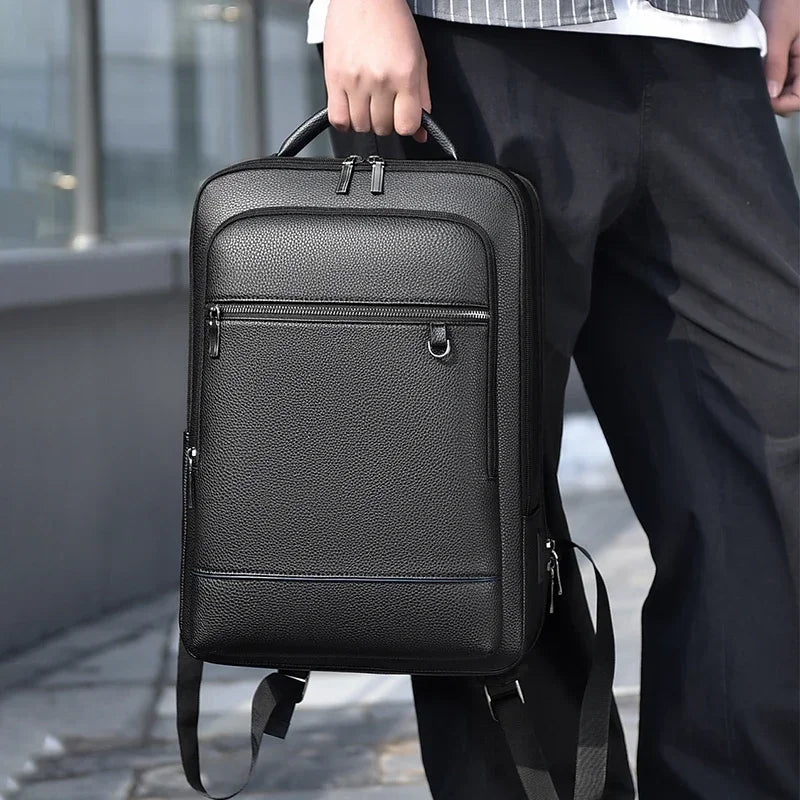 Men's Executive Leather Backpack with USB Charging – Elegant and Functional for Laptops and Business Travel