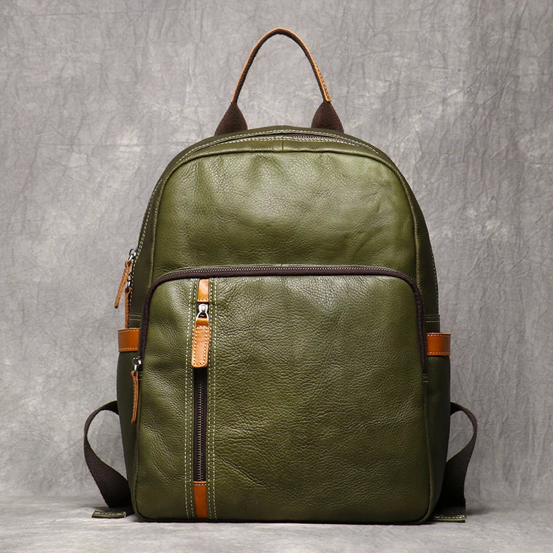 Men's Genuine Leather Backpack for Travel and School – 15" Laptop Compartment