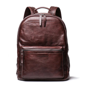 Men's Genuine Cowhide Leather Backpack – Large Capacity, Multifunctional for Business and Travel