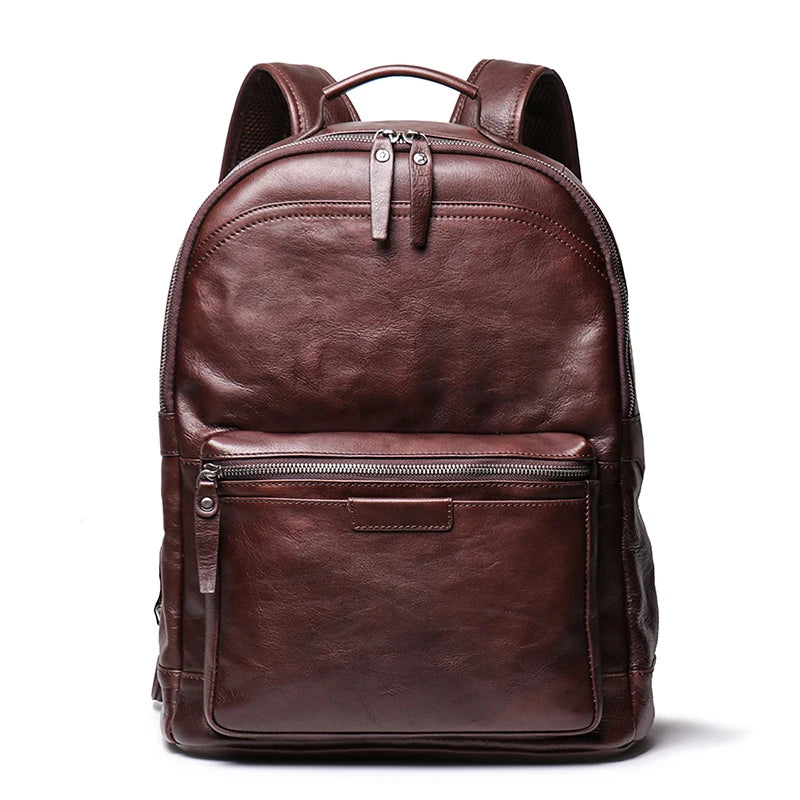 Men's Genuine Cowhide Leather Backpack – Large Capacity, Multifunctional for Business and Travel