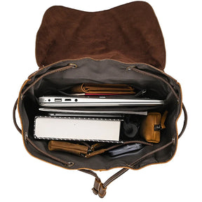 Men's Vintage Crazy Horse Leather Backpack – Large Capacity for Travel, School, and Daily Use