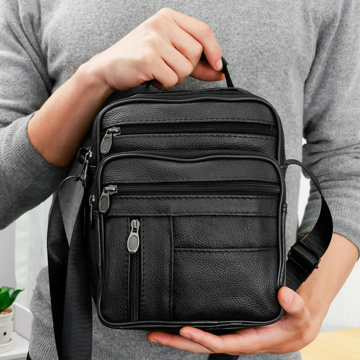 Men's Leather Crossbody Bag – Small, High Capacity, Business and Casual