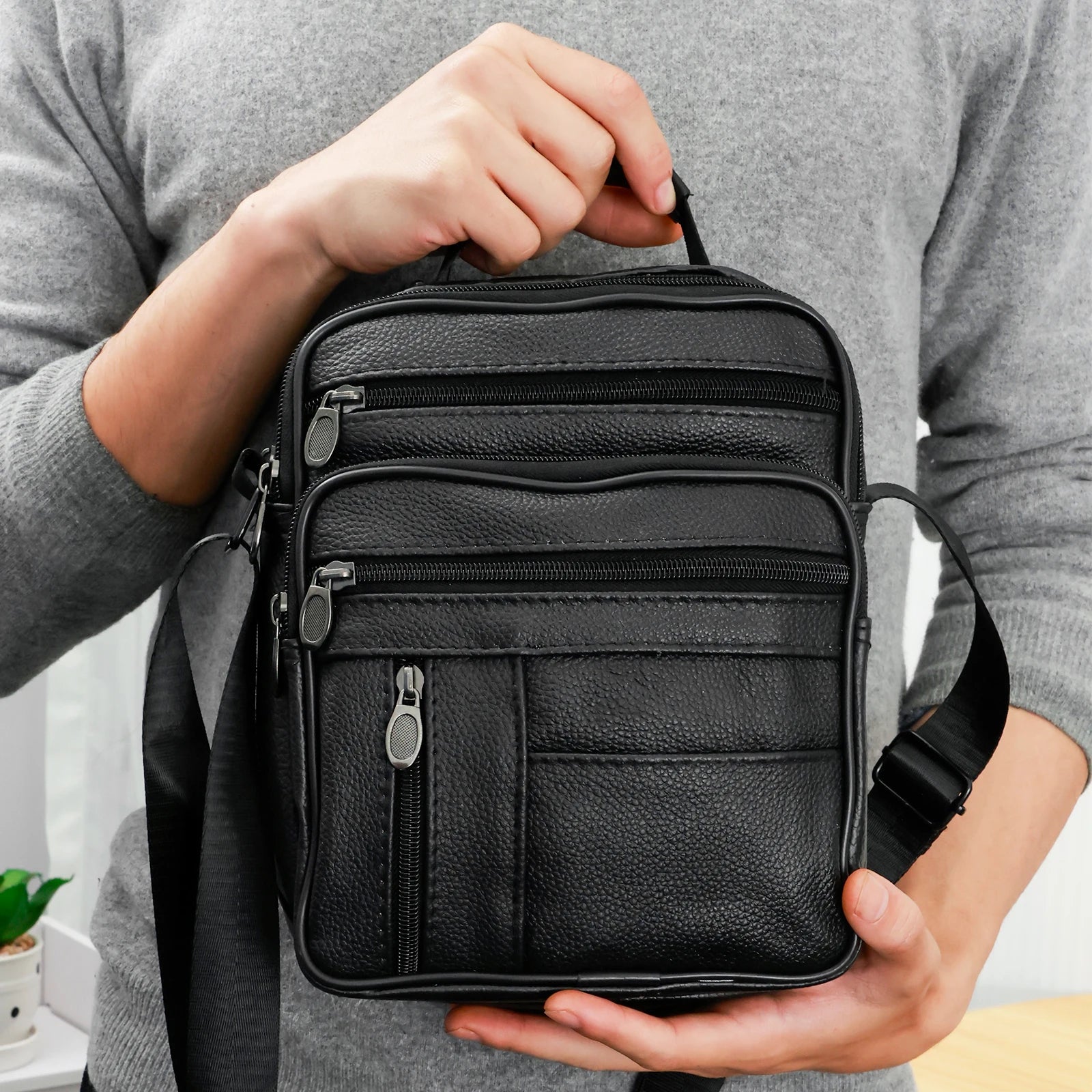 Men's Leather Crossbody Bag – Small, High Capacity, Business and Casual