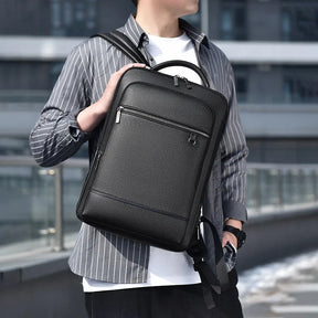 Men's Executive Leather Backpack with USB Charging – Elegant and Functional for Laptops and Business Travel