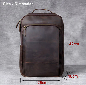 Men's Vintage Crazy Horse Leather Backpack – Large Capacity for Laptop and Travel