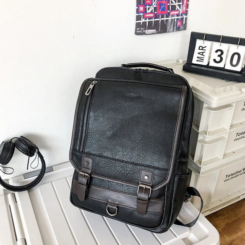 Men's Leather Backpack – Large Capacity for 15" Laptop, Travel, and School