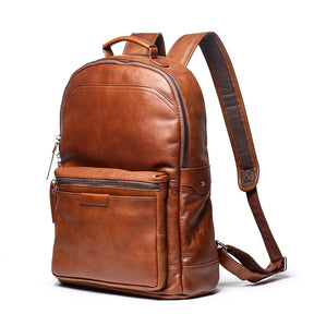 Men's Genuine Cowhide Leather Backpack – Large Capacity, Multifunctional for Business and Travel