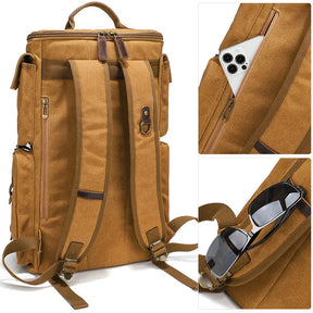 Men's Vintage Leather and Waxed Canvas Backpack – Fits 16-Inch Laptop, Travel and School Backpack