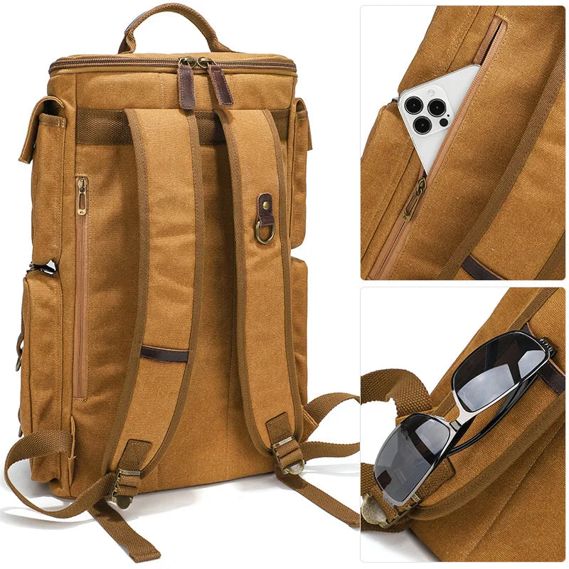 Men's Vintage Leather and Waxed Canvas Backpack – Fits 16-Inch Laptop, Travel and School Backpack