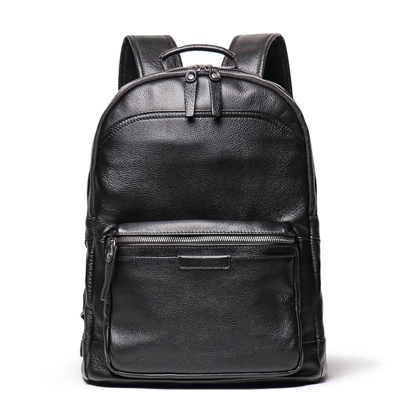 Men's Genuine Cowhide Leather Backpack – Large Capacity, Multifunctional for Business and Travel