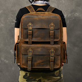 Zaino Vintage Uomo in Vera Pelle Crazy Horse – Grande Capacità con Scomparto per Laptop 17"