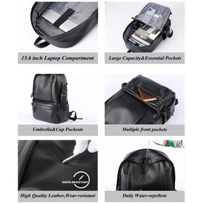Zaino Uomo in Cuoio Resistente all’Acqua con Porta USB – Per Laptop 14 Pollici e Viaggi