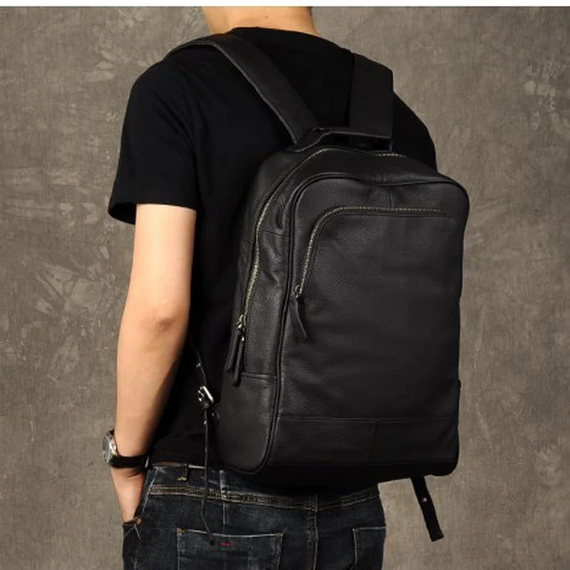 Men's Waterproof Genuine Leather Backpack – Large Capacity for Laptop, Business, and Travel