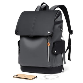 Men's Waterproof PU Leather Backpack with USB Port – Large Capacity for Business Laptops and Urban Life