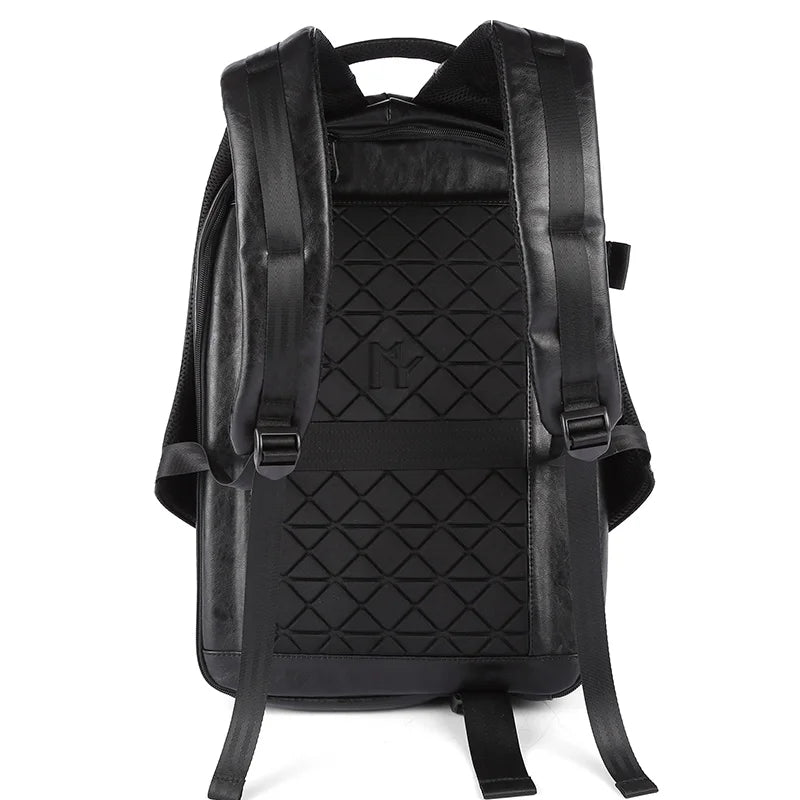 Men's Waterproof Leather Backpack with USB Port – Large Capacity for Laptop, Business, and Travel