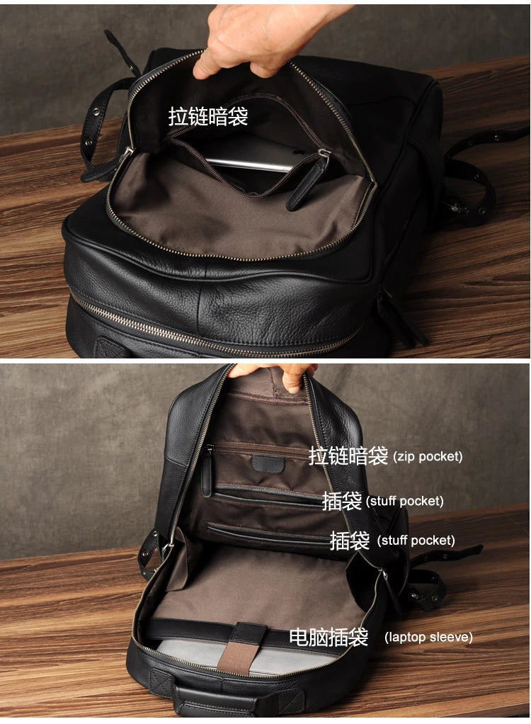 Men's Waterproof Genuine Leather Backpack – Large Capacity for Laptop, Business, and Travel