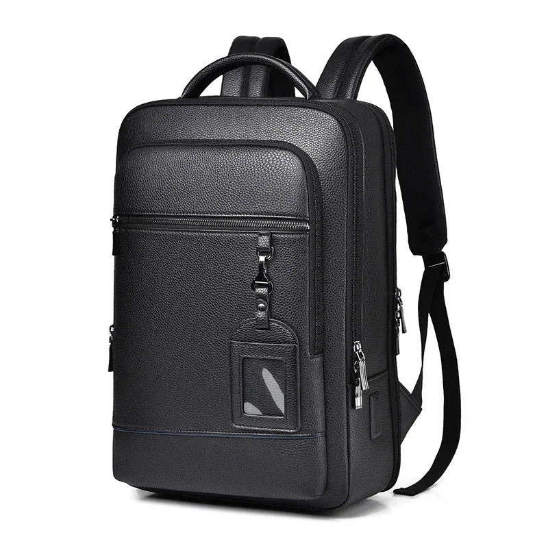 Men's Executive Leather Backpack with USB Charging – Elegant and Functional for Laptops and Business Travel