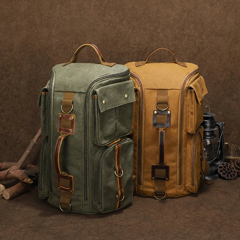 Men's Vintage Leather and Waxed Canvas Backpack – Fits 16-Inch Laptop, Travel and School Backpack
