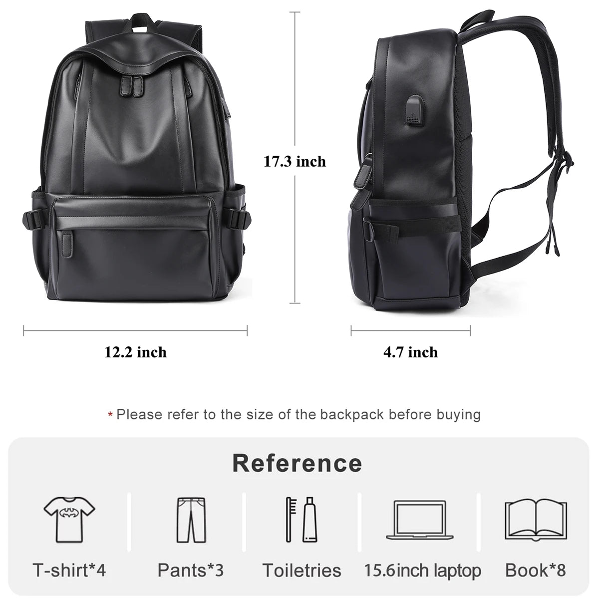 Zaino Uomo in Cuoio Resistente all’Acqua con Porta USB – Per Laptop 14 Pollici e Viaggi