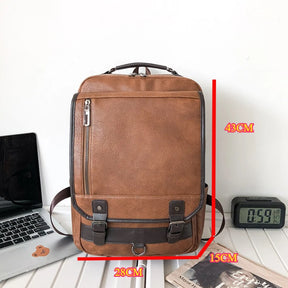 Men's Leather Backpack – Large Capacity for 15" Laptop, Travel, and School