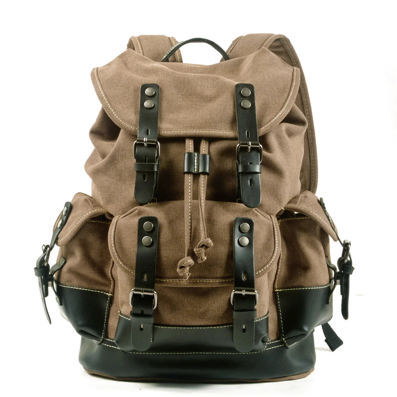 Men's Casual Canvas and Leather Backpack – Large Capacity for Travel, School, and Outdoor Activities