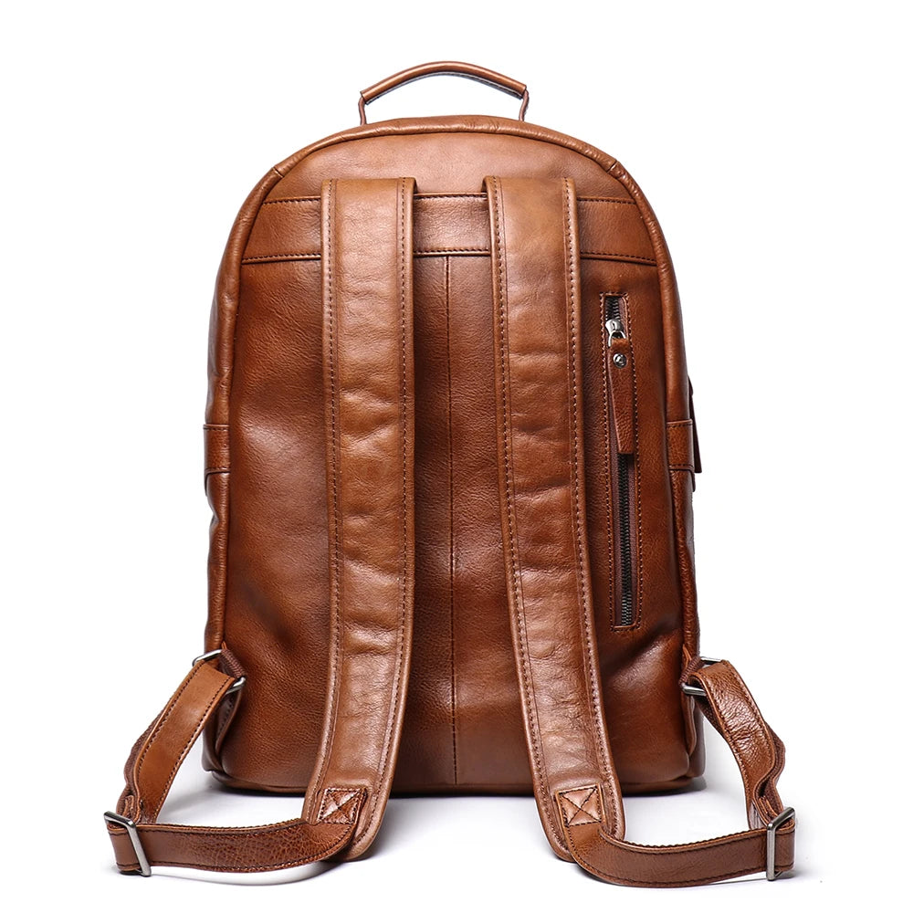 Men's Genuine Cowhide Leather Backpack – Large Capacity, Multifunctional for Business and Travel