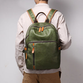 Men's Genuine Leather Backpack for Travel and School – 15" Laptop Compartment