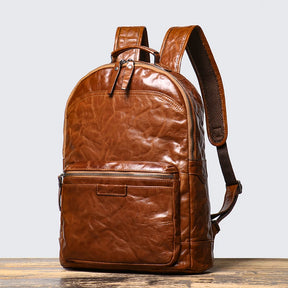 Men's Genuine Cowhide Leather Backpack – Large Capacity, Multifunctional for Business and Travel