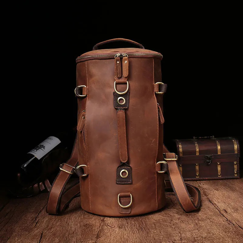 Men's Vintage Crazy Horse Leather Backpack – Unique Design and Large Capacity for Travel and Daily Use