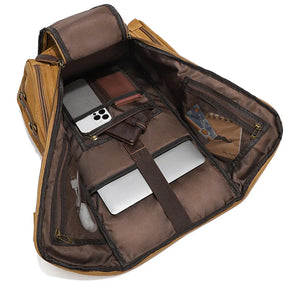 Men's Vintage Leather and Waxed Canvas Backpack – Fits 16-Inch Laptop, Travel and School Backpack