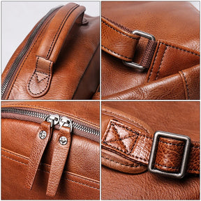 Men's Genuine Cowhide Leather Backpack – Large Capacity, Multifunctional for Business and Travel