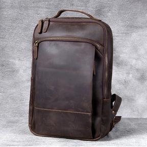 Men's Vintage Crazy Horse Leather Backpack – Large Capacity for Laptop and Travel
