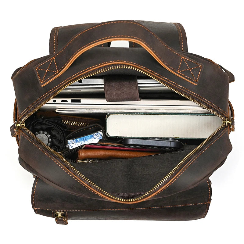 Zaino Uomo in Vera Pelle Crazy Horse – Grande Capacità con Scomparto per Laptop fino a 18"