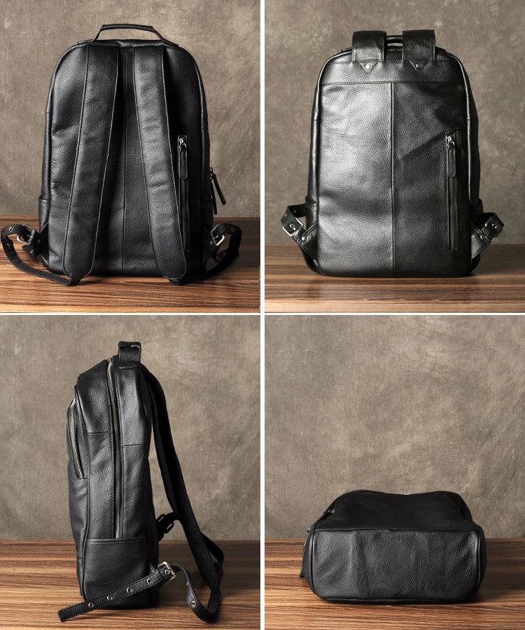 Men's Waterproof Genuine Leather Backpack – Large Capacity for Laptop, Business, and Travel