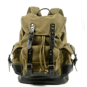 Men's Casual Canvas and Leather Backpack – Large Capacity for Travel, School, and Outdoor Activities